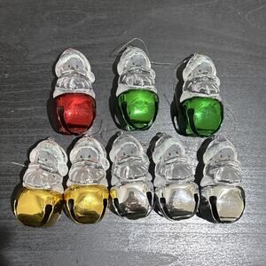 Lot of 8 JINGLE BUDDIES Hanging Christmas Ornaments Santa Frosted Glitter Jingle